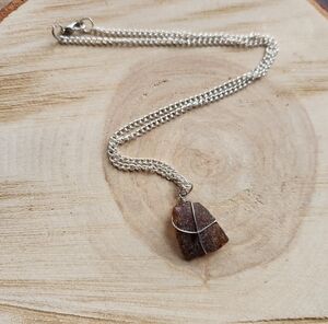 NEW Genuine Amber Brown New England Sea Glass Wire Wrapped Necklace Silver